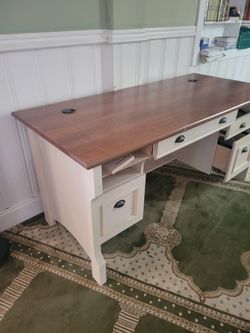 Christopher Lowell Shore Home Executive Desk with an antique white finish