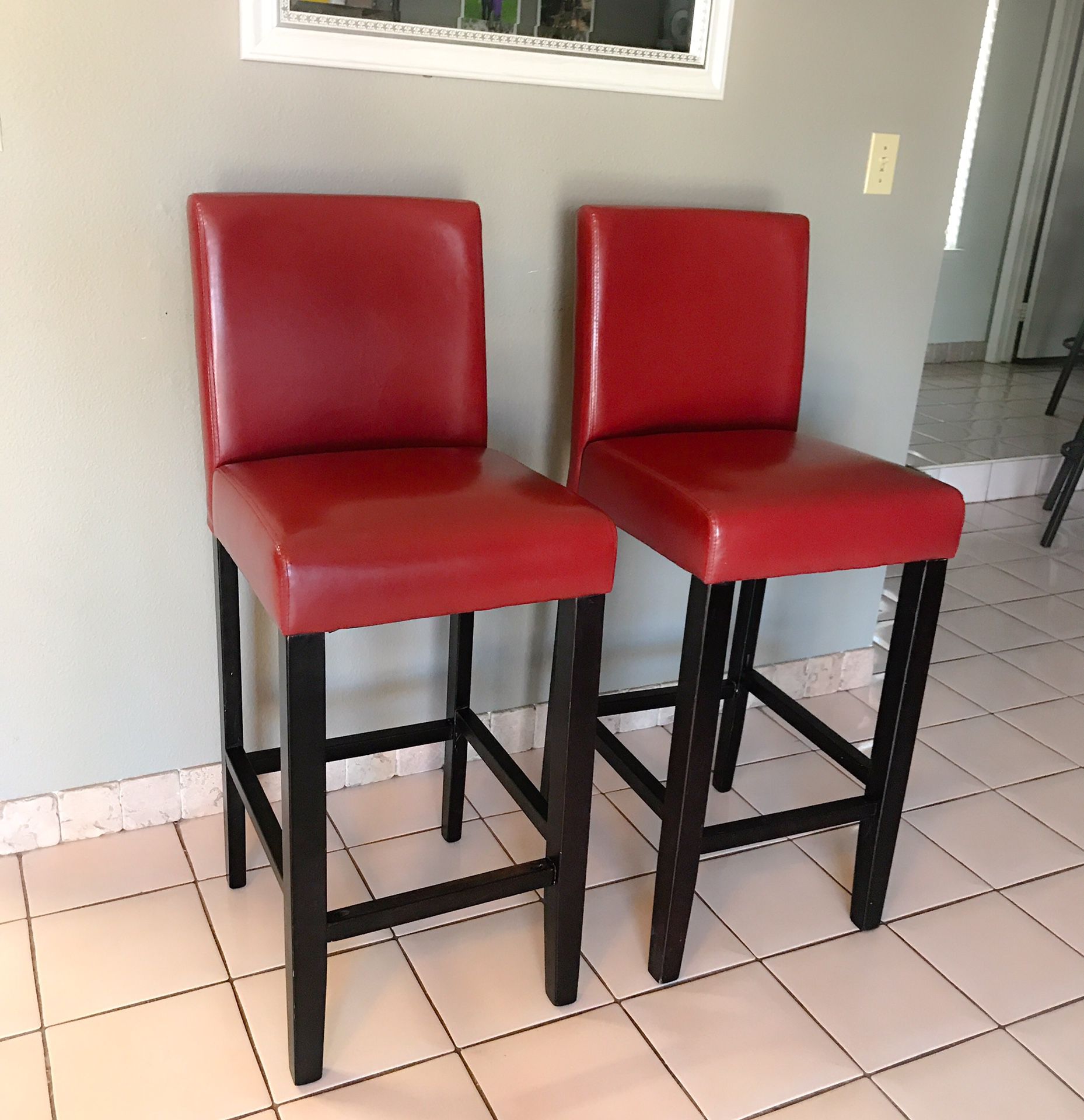 Villa Faux Leather Counter Bar Stools (Set of 2) - Red