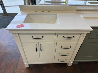 Bellington 36 in. Single Sink White Bath Vanity with White Engineered Stone Top