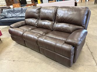 Plush Espresso Leather Pillow-Top Manually Reclining Sofa