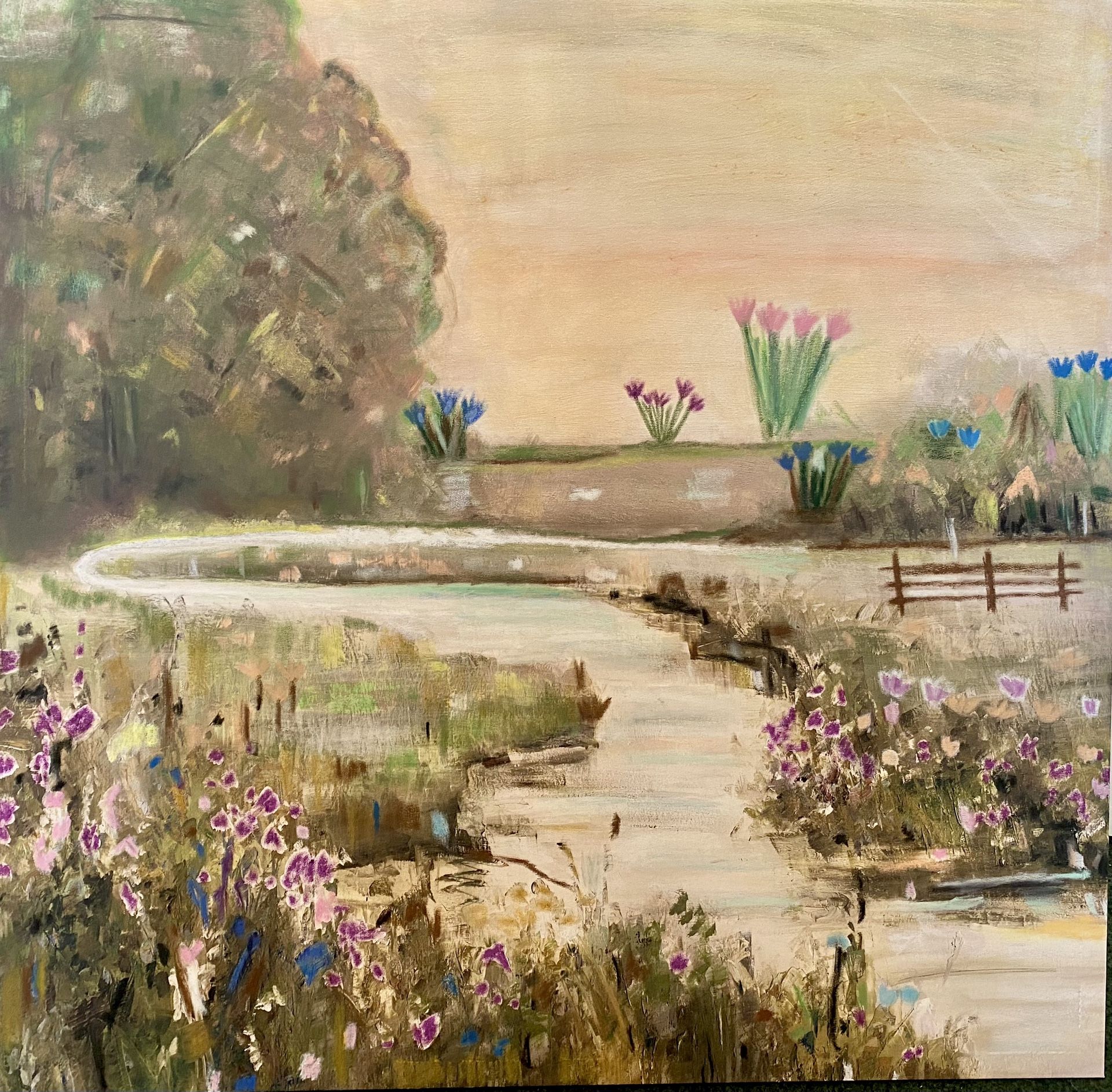 Walks By The Lake Original Painting 30x30 Canvas 