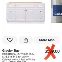 Glacier Bay 60” Vanity Cabinet