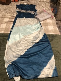 Blue And Silver Dress With Silver Clutch (please Read Description) 