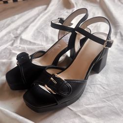 Square Open Toed Black Heels