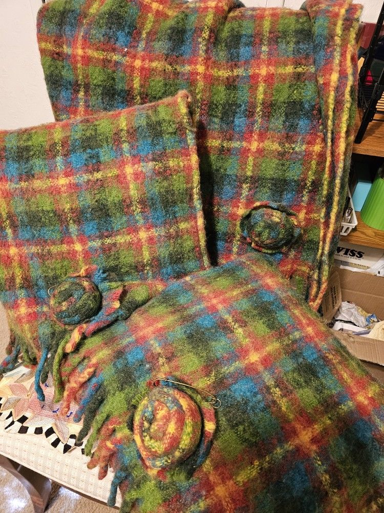 Mackenzie Childs Wool and Mohair Blanket And 2 Pillows