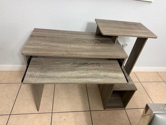 Gray Wood-Grain Computer Desk with Keyboard Tray