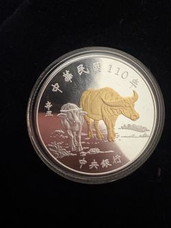 2021 Taiwan Lunar Year of the Ox 1oz .999 Silver Proof Coin w/ Gold Gilding