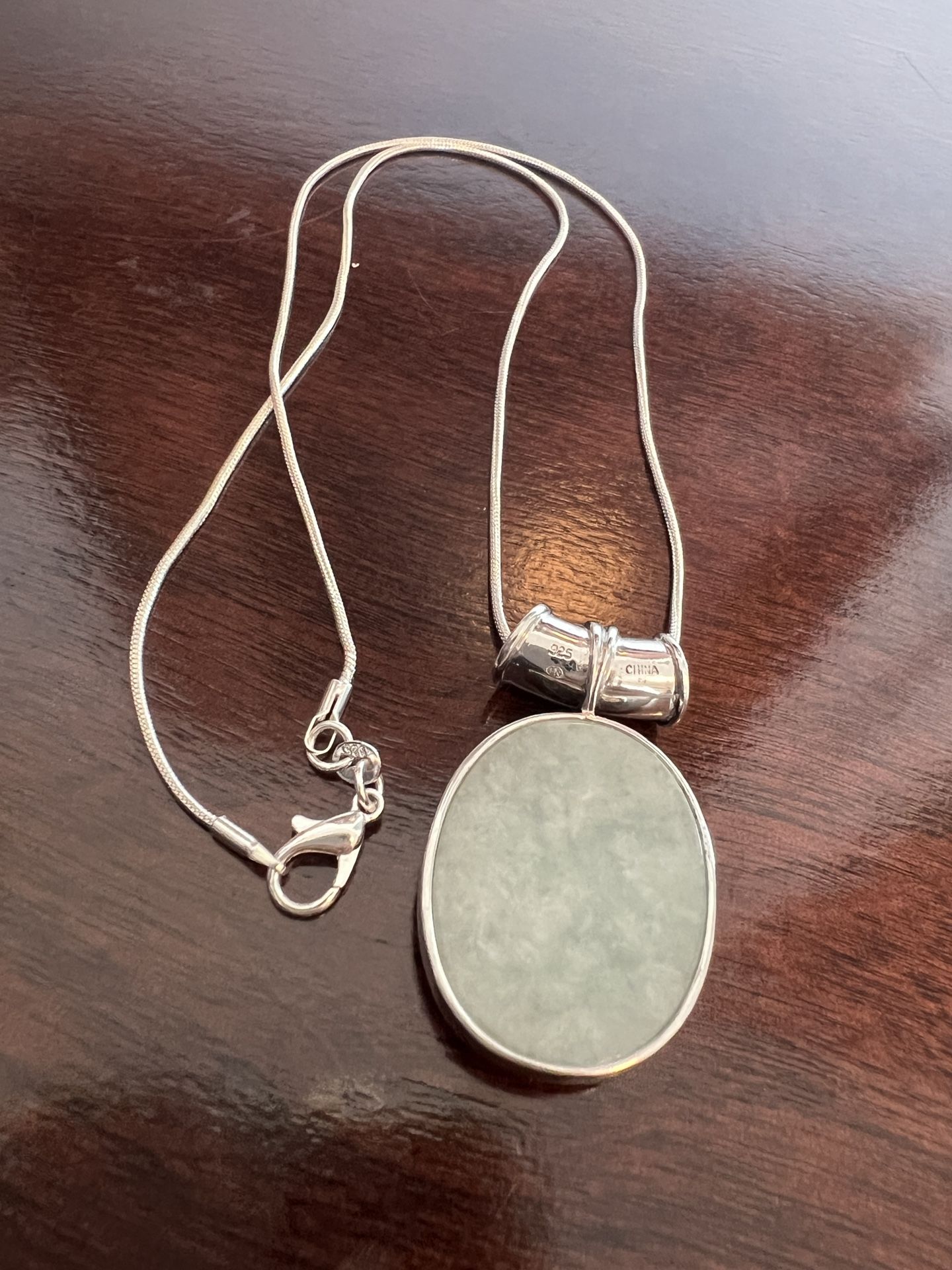 jade sterling silver large pendant necklace 