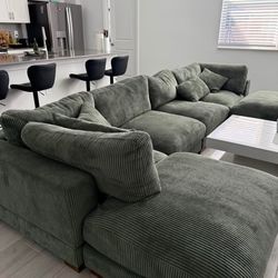 Large sofa with pillows, green