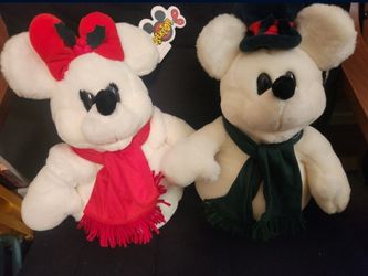 Vintage Walt Disney World Mickey & Minnie Mouse Victorian Snowman Plush NWT