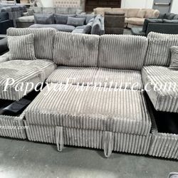 NEW SUPER PLUSH DOUBLE TWO STORAGE CHAISE Lounger Set Sectional with Pull out bed LARGE Sofa Pullout Sleeper Sofabed Discount Furniture Warehouse DEAL