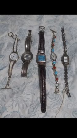 5 woman's watches silver 925/Sterling opal/turquoise/Coral/Marcasite