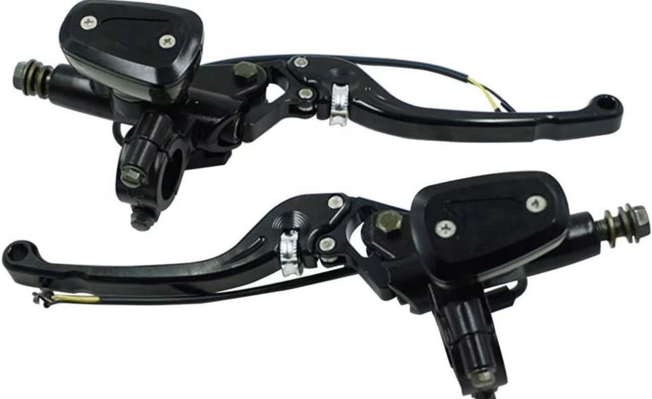 Universal Fits all 7/8" handle bar, with lever and brake light switch With M10 hole for rear view mirror Piston Bore size 14mm and Banjo Bolt 10x1.25