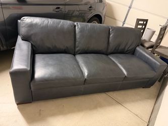 Mathis Brothers - Dark Blue Leather 3-Seat Sofa