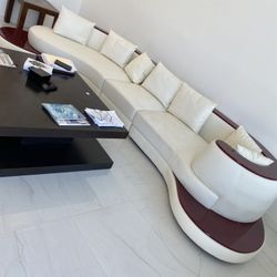 White Leather Modern Couch