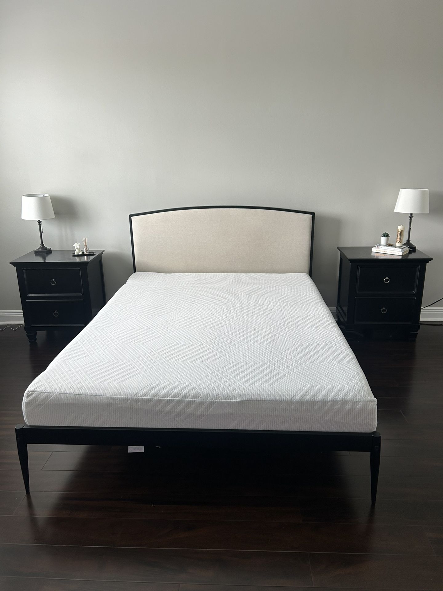 Tan and black Queen Bed Frame 