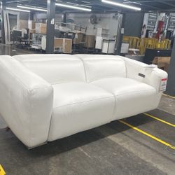 WHITE LEATHER POWER RECLINING SOFA OBO