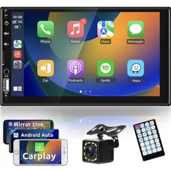 7 Inch Double Din Car Stereo Apple CarPlay & Android Auto, HD Touch Screen Car Radio Receiver with Mirror Link, Bluetooth, Backup Camera, Remote, FM