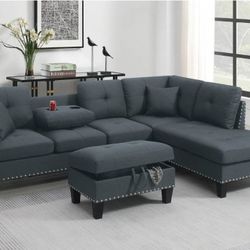 BRAND NEW 3PCS SECTIONAL SOFA SET WITH OTTOMAN AND ACCENT PILLOW INCLUDED $379
