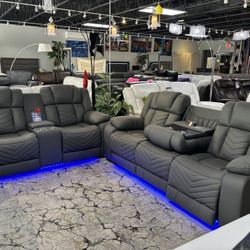 2 Pc Power Reclining Sofa And Love With Drop Down Console And Led Lights Only $1599