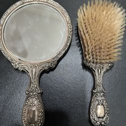 Beautiful  Vintage  Gorham Sterling Silver Mirror And Brush Set