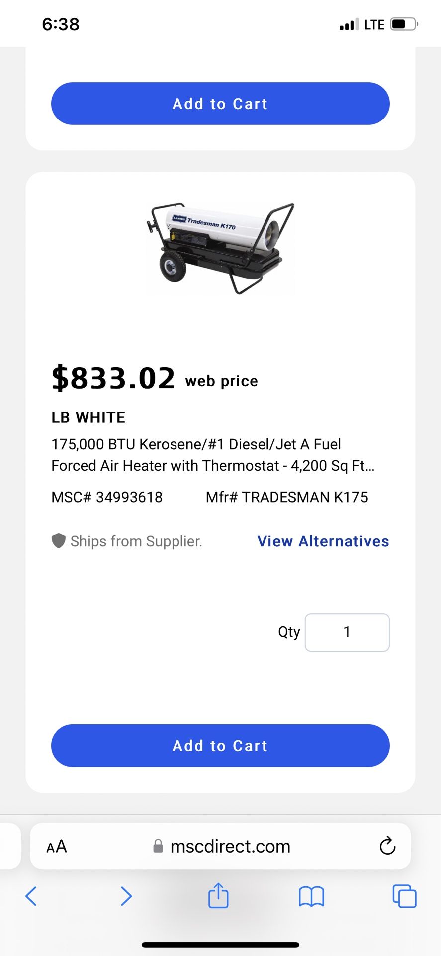 For Sale Diesel/ Kerosene 170 K BTU Electric heater  