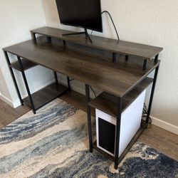 Wayfair Haigh 55 Inch Computer Desk With Monitor Shelf - Gray Color