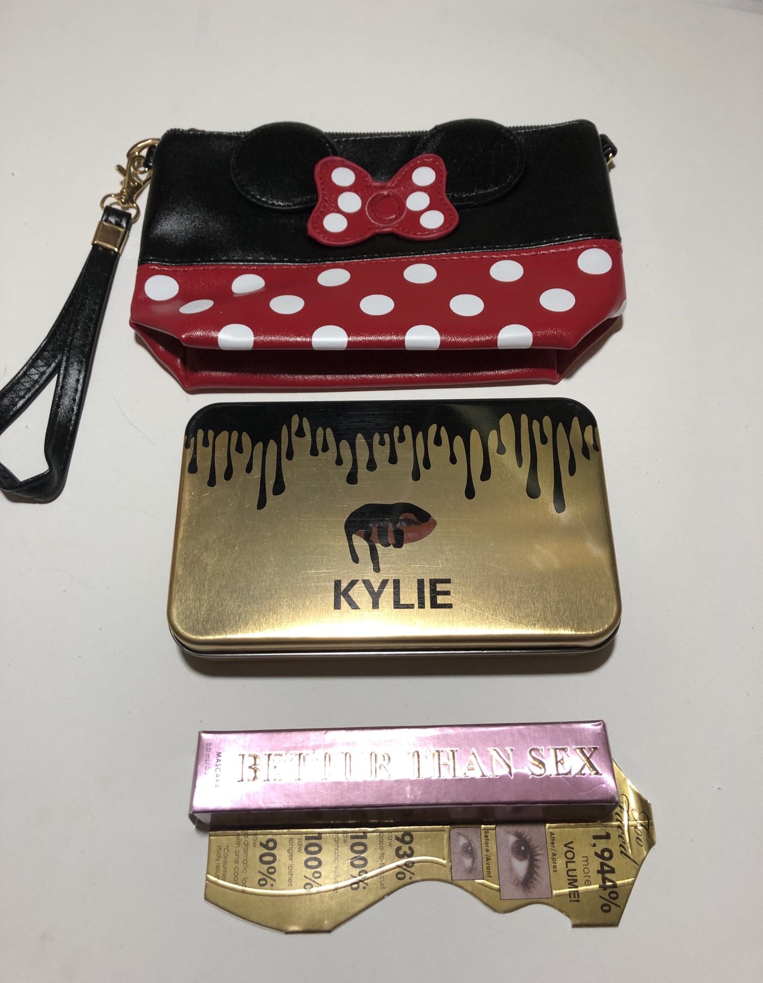 Minnie Mouse Makeup Bag / Clutch, Makeup Brush Set & Too Faced “Better Than Sex” Mascara