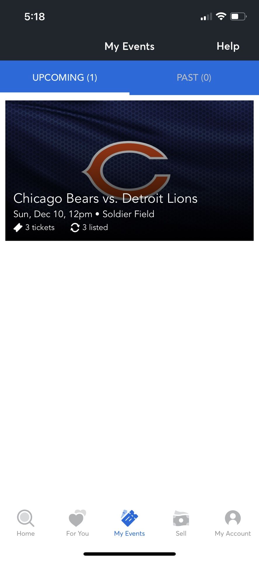 3 Tickets in Section 113! Dec 10th Chicago Bears Vs Detroit Lions