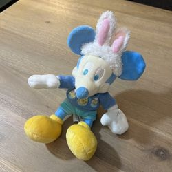 Disney Store Easter Mickey Mouse 8" Blue Stuffed Plush Bunny Ears Spring Doll