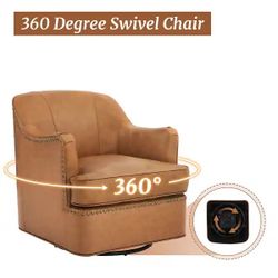 Genuine Leather Swivel Accent Chair,