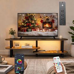 Curved TV Stand with Smart Strip Light & Power Outlet