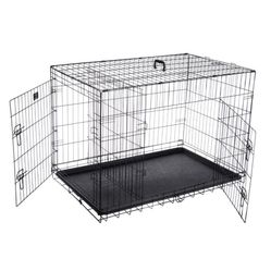 46 Inch Dog Crate, 2 Door, With Handle, With Removable Plastic Tray And Separation New With Box