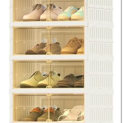 Foldable Shoe Rack, 6Tiers-12Pairs Shoe Organizers for Closet Plastic Storage Box Space Saving Stackable Sneaker Cabinet Bins with Magnetic Clear Door