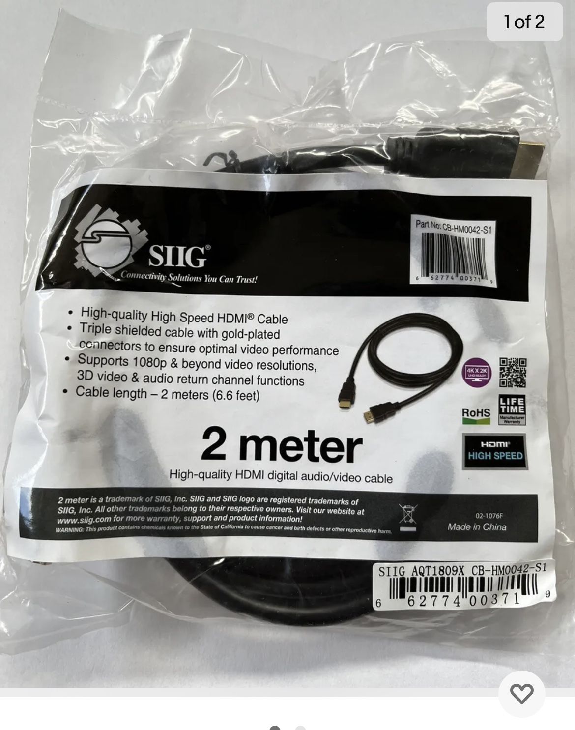 SIIG HDMI to HDMI Cable CB-HM0042-S1 Brand New Factory Sealed