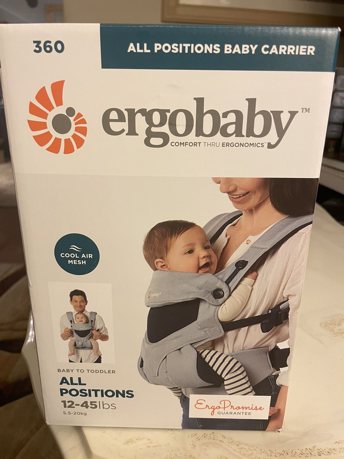 Ergobaby 360 All-Position Baby Carrier with Lumbar Support (12-45 Pounds), Carbon Grey, Cool Air Mesh
