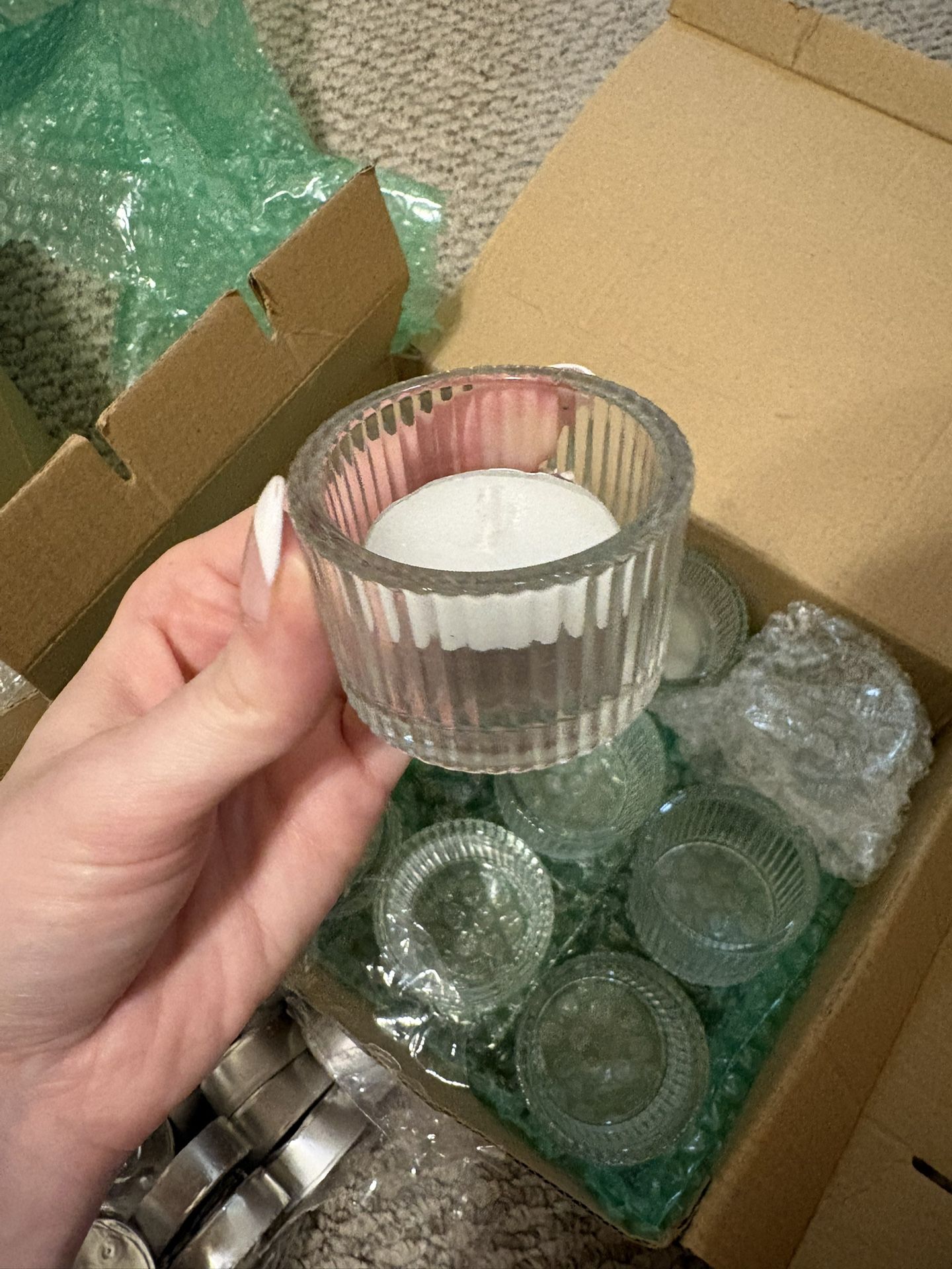 Glass Tea Candle Holder And Candles