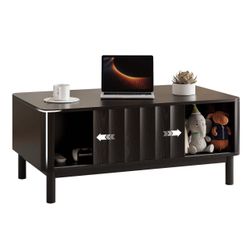 Two color Coffee Table with Sliding Door Storage