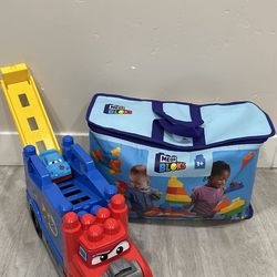 For Sale: Mega Bloks First Builders Truck Playset with Ramp + Large Storage Bag – Great Condition!