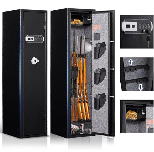 Gun Safe, Gun Safes for Home Rifle and Pistols,Gun Safes for Rifles and Shotguns with Removable Shelves and 3 Pistol Pouches, Quick Access Rifle Safe