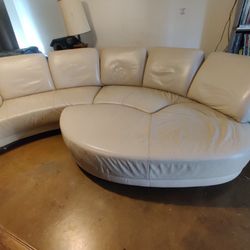 3 piece Sectional Couch Cream Faux Leather
