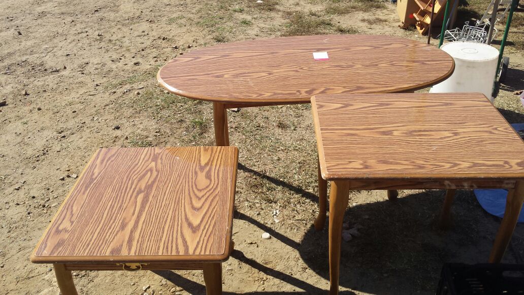 3 piece coffee table set $20.00 small fan $5.00. Electric portable grill $8.00 microwave oven $20.00 handicapped walker $7.00