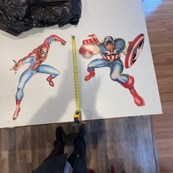 Pair of vintage cut out posters of Captain America and Spider-Man