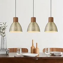 ELYONA Hammered Pendant Lights for Kitchen Island, 7” Solid Wood Vintage Metal Hanging 3 Light (158)