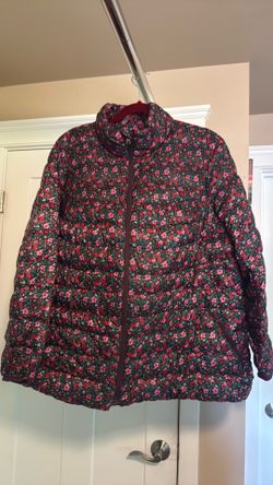 Lands End 2x Lightweight Floral Puffer Down Jacket