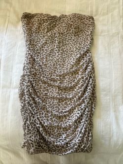 Brown leopard print strapless dress with open back