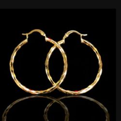 18K Italian Gold Filled 1 1/2, 2, 2 1/2, 3  Inch Diamond Cut Hoop Earrings 