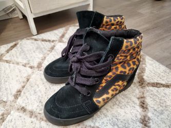 Vans Sk8-Hi Leopard Wedge Shoes Size 6