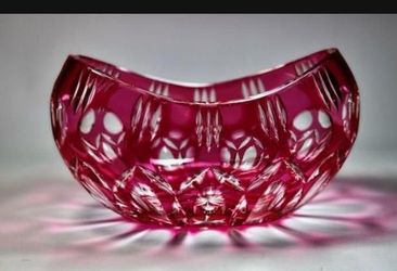 Cranberry Red Cut Crystal Glass Bowl