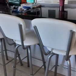 4  White Leather Bar Stools